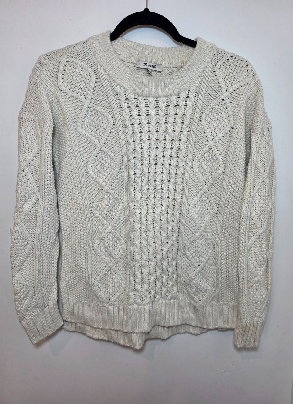 Madewell Beige Cable Knit Sweater Pullover Size S Chunky Cabincore Fisherman
